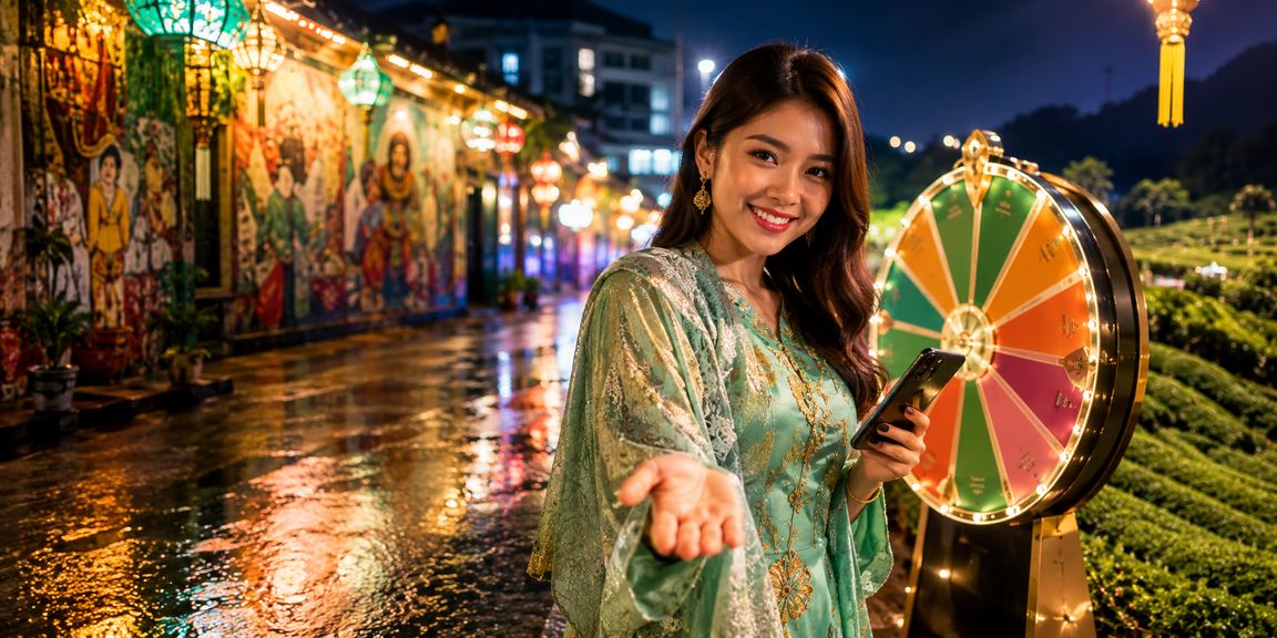 Suasana permainan kasino bertema Hari Raya di Penang dengan pakaian tradisional